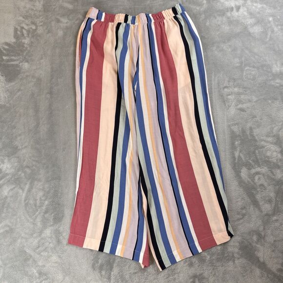 Loft Women’s Small Multicolor Stripe Wide Leg Crop Pants Pockets Rayon - Picture 6 of 6